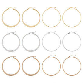 6 пары 6 стиль 304 большие плоские серьги-кольца из нержавеющей стали для женщин