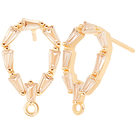 10 шт. латунные серьги-гвоздики, с прозрачным кубическим цирконием и горизонтальными петлями, слеза, долговечный