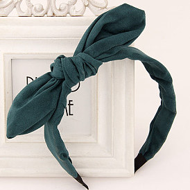 Rabbit Ear Wide Headband with Bow - Solid Color, Fabric, Women.