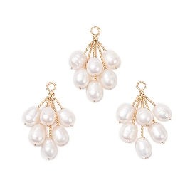 Подвески из натурального культивированного пресноводного жемчуга с бусинами в виде винограда, с обмоткой из экологически чистой медной проволоки, золотые