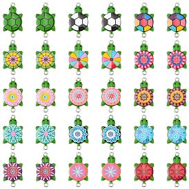 60Pcs 15 Styles Alloy Enamel Connector Charms, Tortoise Links with Flower & Round & Football Pattern, Platinum