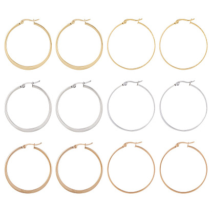6 пары 6 стиль 304 большие плоские серьги-кольца из нержавеющей стали для женщин
