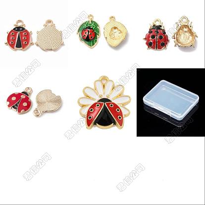 10 pcs 5 styles pendentifs en émail en alliage, breloques coccinelles dorées