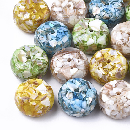 Resin Beads, with Shell, Flat Round