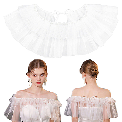 Polyester Shawls, with Imitation Pearl, for Wedding Bride Accessories