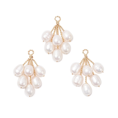 Подвески из натурального культивированного пресноводного жемчуга с бусинами в виде винограда, с обмоткой из экологически чистой медной проволоки, золотые