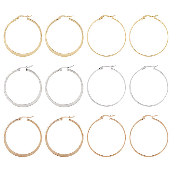 6 пары 6 стиль 304 большие плоские серьги-кольца из нержавеющей стали для женщин