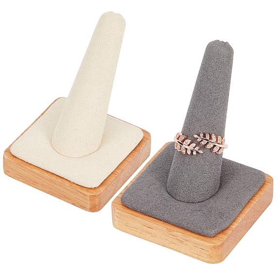 Présentoir d'anneau en bois à un doigt, support d'affichage de vitrine de bijoux, recouvert de fibre
