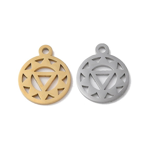 Chakra Ion Plating(IP) 304 Stainless Steel Charms, Laser Cut, Round Ring with Manipura Charms