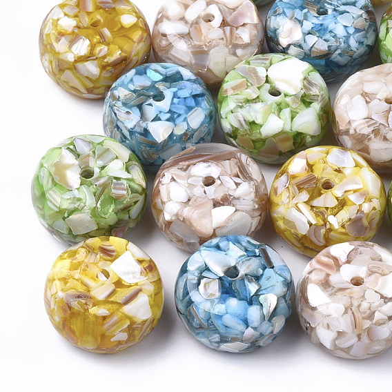 Resin Beads, with Shell, Flat Round
