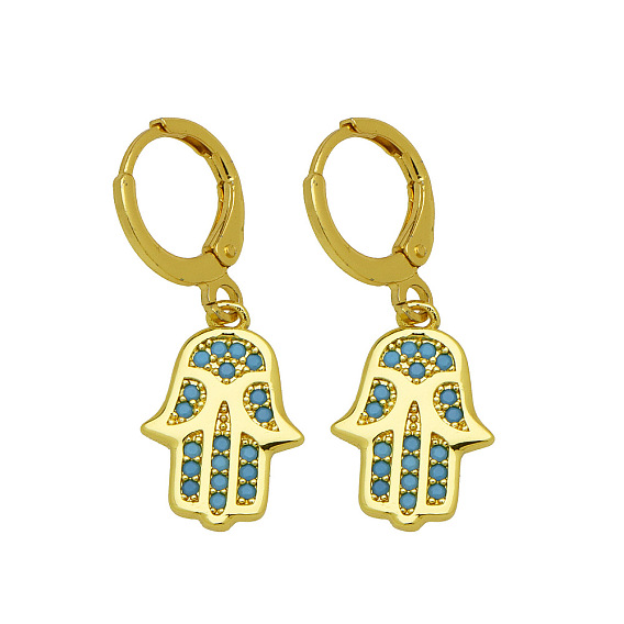 Brass Micro Pave Cubic Zirconia Leverback Dangle Earrings, Golden
