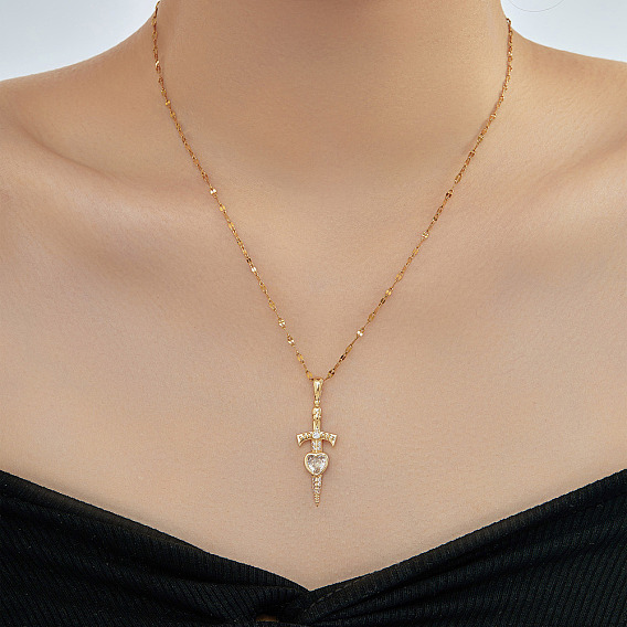 Элегантные ожерелья в стиле винтаж с подвеской в виде меча из латуни с прозрачным кубическим цирконием, идеальный подарок на день святого Валентина