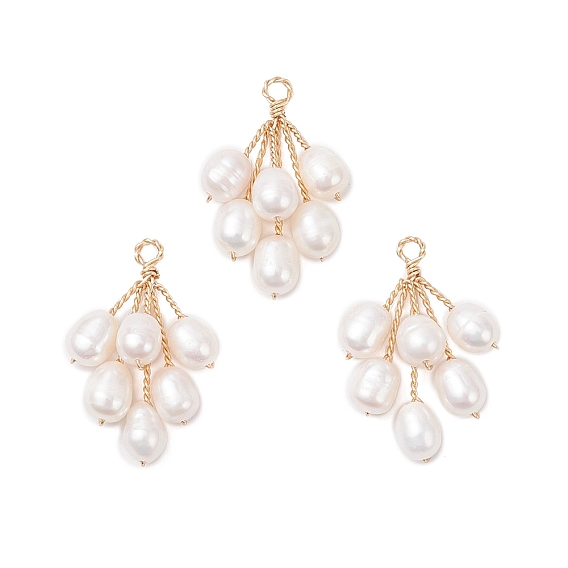 Подвески из натурального культивированного пресноводного жемчуга с бусинами в виде винограда, с обмоткой из экологически чистой медной проволоки, золотые