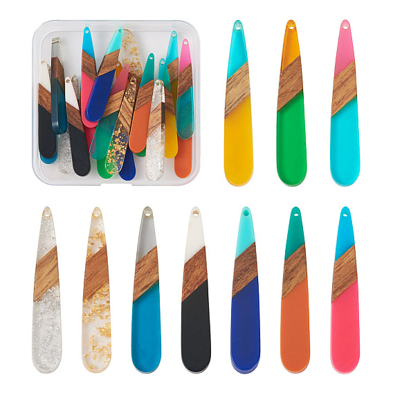 20 шт. 10 стили большие подвески из смолы и орехового дерева, три тона, с фольгой, слезинки