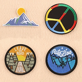 Mountain/Sun/Peace Sign/Tree Computerized Embroidery Cloth Iron on Patches, Stick On Patch, Costume Accessories, Appliques