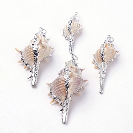 Electroplate Spiral Shell Pendants, with Iron Findings, Conch, Platinum