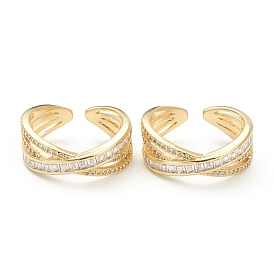 Brass Micro Pave Clear Cubic Zirconia, Cuff Rings, Open Rings, Criss Cross Rings, X Ring, Long-Lasting Plated