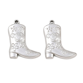 304 Stainless Steel Pendants, Western Style Cowboy Boot with Flower Pattern Charms