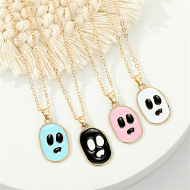 Metallic Candy-Colored Ghost Face Necklace - Cute Monster Pendant Collarbone Chain Jewelry