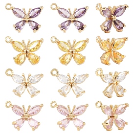 4 шт 4 цвета кулоны из латуни, микропаве, циркония, бабочка, реальный 18 k позолоченный