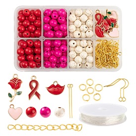 DIY Jewelry Set Making Kits for Valentine's Day, Including Synthetic Turquoise Beads, Alloy Enamel Pendants, Iron Earring Hooks & Jump Rings & End Chains, Brass Pin and Elastic Thread