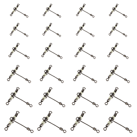 30pcs 6 style 201 acier inoxydable 3 émerillons de pêche ligne croisée, avec des billes en plastique, accessoires de pêche, en forme de T