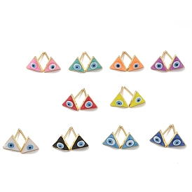 Enamel Triangle with Evil Eye Stud Earrings, Real 18K Gold Plated Brass Jewelry for Women