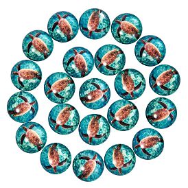 50Pcs Dome Glass Cabochons, Half Round with Tortoise Pattern