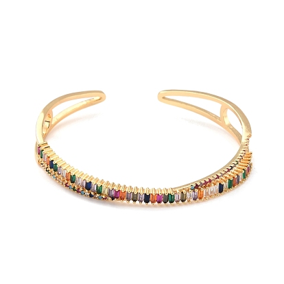 Colorful Cubic Zirconia Criss Cross Cuff Bangle, Classic Tennis Open Bangle, Brass Jewelry for Women, Lead Free & Cadmium Free