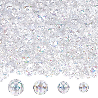 1000 шт 4 стили прозрачные акриловые бусины, аб цвета покрытием, круглые