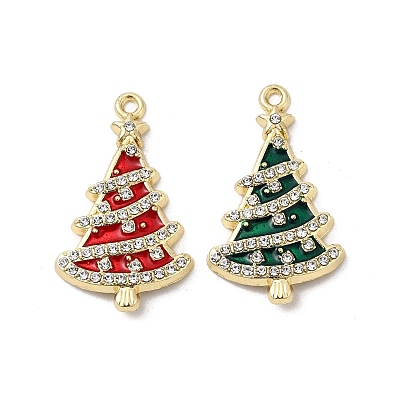 Эмали сплава с стразами подвески, рождественская елка, золотые