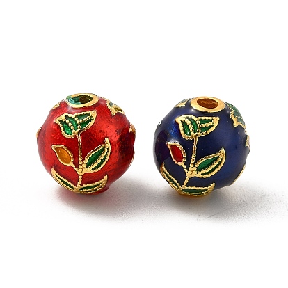 Alloy Beads, with Enamel, Golden, Round with Leaf