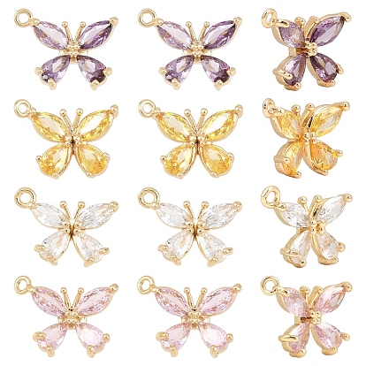 4 шт 4 цвета кулоны из латуни, микропаве, циркония, бабочка, реальный 18 k позолоченный