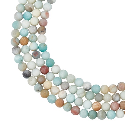 Natural Flower Amazonite Beads Strands, Frosted, Round