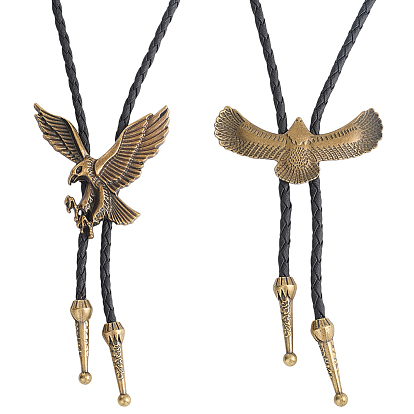 2шт. 2 стили подвеска в виде орла из сплава, галстук-боло, ожерелье, черные кожаные шнурки-лариаты