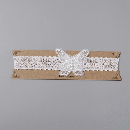 Polyester Lace Elastic Bridal Garters, with Imitation Pearl Beads and Crystal Rhinestone, Wedding Garment Accessories