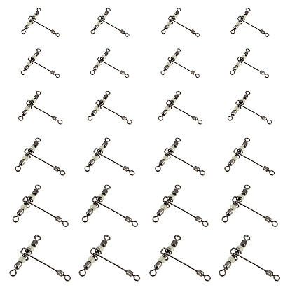 30pcs 6 style 201 acier inoxydable 3 émerillons de pêche ligne croisée, avec des billes en plastique, accessoires de pêche, en forme de T