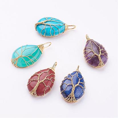 Gemstone Pendants, with Brass Findings, Drop