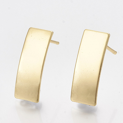 Brass Stud Earring Findings, with Loop, Rectangle, Real 18K Gold Plated