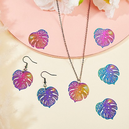 201 Stainless Steel Filigree Pendants, Etched Metal Embellishments, Monstera Leaf
