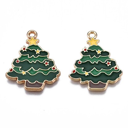Eco-Friendly Alloy Enamel Pendants, Cadmium Free & Lead Free & Nickel Free, Christmas Tree