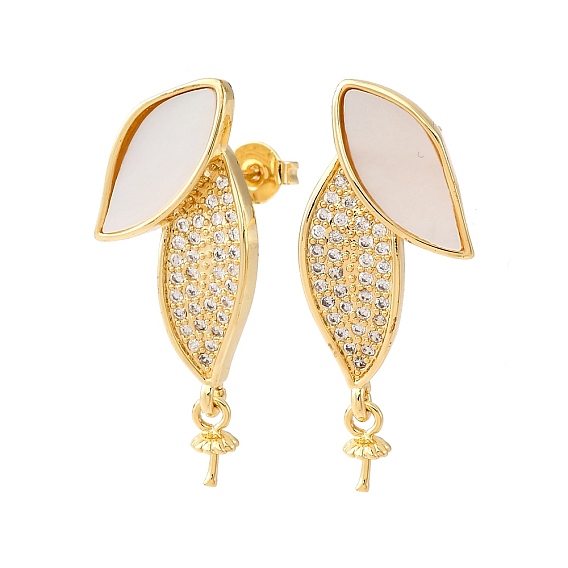 Фурнитура для серег-гвоздиков из латунных ракушек с микропаве из кубического циркония, за половину пробурено бисера, с уха орехов, без кадмия и без свинца, стойки покрытие, долговечный