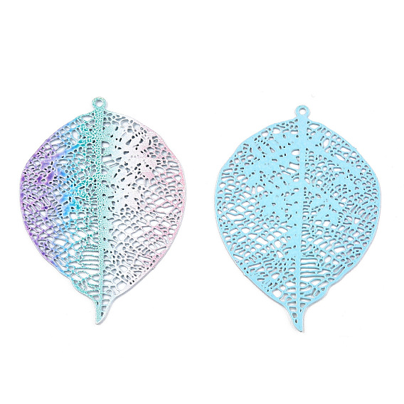 Spray Painted Brass Filigree Pendants, Etched Metal Embellishments, Leaf Charms