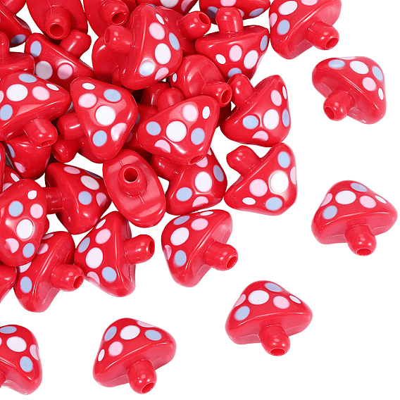 50Pcs Opaque Acrylic Beads, with Enamel, Mushroom