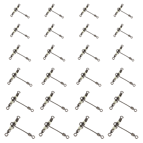 30Pcs 6 Style 201 Stainless Steel 3 Way Swivels Fishing Cross Line, with Plastic Beads, Fishing Accessories, T-shaped