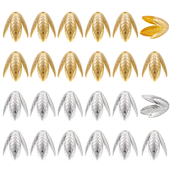 24Pcs 12 Colors Brass Bead Caps, 4-Petal Flower