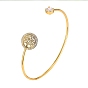 304 женские браслеты-манжеты из нержавеющей стали, со стразами, плоские круглые с дерева жизни