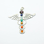 Vintage Chakra Jewelry Alloy Bezel Gemstone Big Pendants, Caduceus Symbol for Medicine, Antique Silver