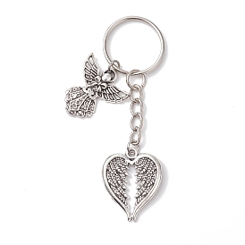 Tibetan Style Alloy Keychains, with Iron Split Key Rings, Wing with Angel