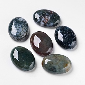 Natural Moss Agate Cabochons, Flat Back, Oval